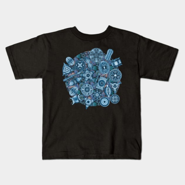 Ernst Haeckel Teal Diatoms on Teal Sea Squirts Kids T-Shirt by Scientistudio